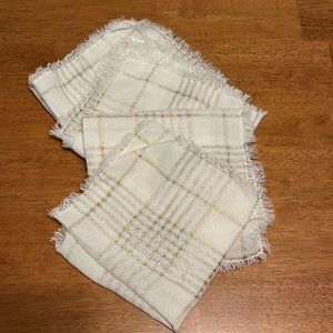 White Gold Silver Sparkle Plaid Acrylic Napkins with Fringe Set of 4